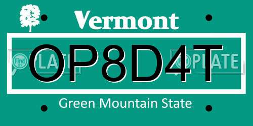 OP8D4T Vermont License Plate