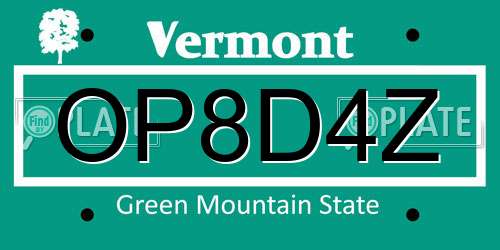 OP8D4Z Vermont License Plate