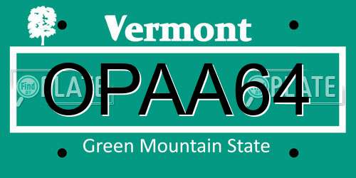 OPAA64 Vermont License Plate