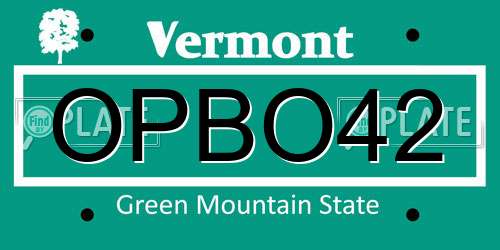 OPBO42 Vermont License Plate