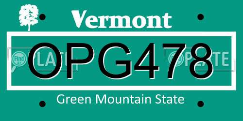 OPG478 Vermont License Plate