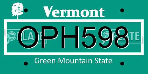 OPH598 Vermont License Plate