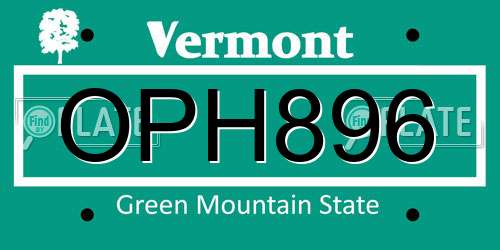 OPH896 Vermont License Plate