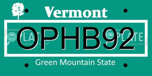 OPHB92 Vermont License Plate