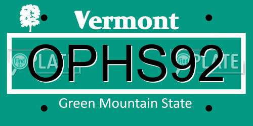 OPHS92 Vermont License Plate