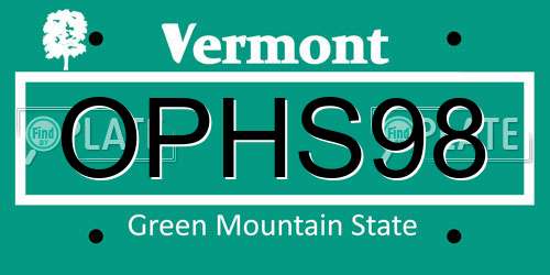OPHS98 Vermont License Plate