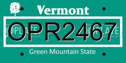 OPR2467 Vermont License Plate