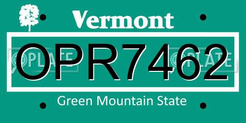 OPR7462 Vermont License Plate