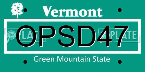 OPSD47 Vermont License Plate