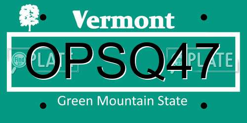 OPSQ47 Vermont License Plate