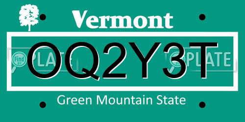 OQ2Y3T Vermont License Plate