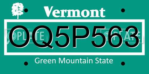 OQ5P563 Vermont License Plate