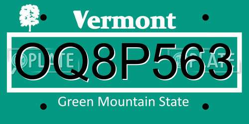 OQ8P563 Vermont License Plate