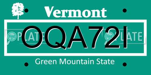 OQA72I Vermont License Plate