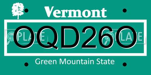 OQD26O Vermont License Plate