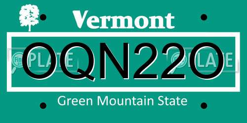 OQN22O Vermont License Plate