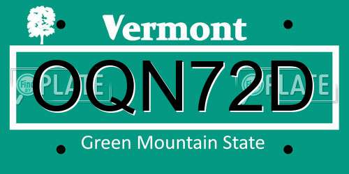 OQN72D Vermont License Plate