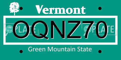 OQNZ70 Vermont License Plate