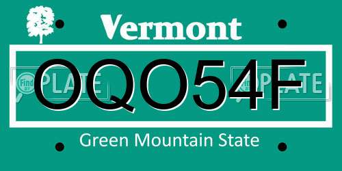OQO54F Vermont License Plate