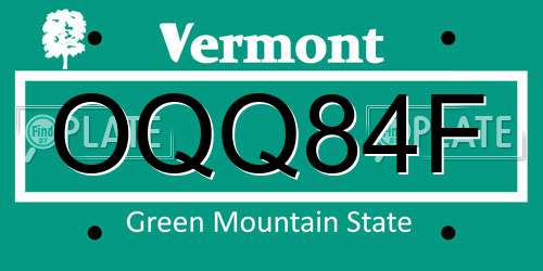 OQQ84F Vermont License Plate