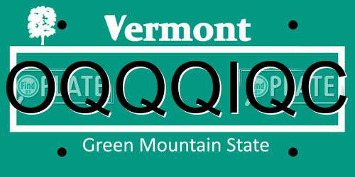 OQQQIQC Vermont License Plate