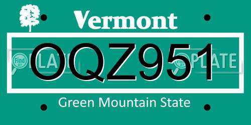 OQZ951 Vermont License Plate