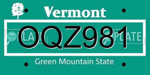 OQZ981 Vermont License Plate