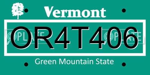 OR4T406 Vermont License Plate