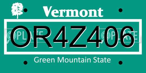 OR4Z406 Vermont License Plate