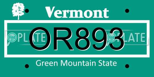 OR893 Vermont License Plate