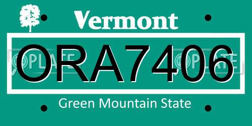 ORA7406 Vermont License Plate