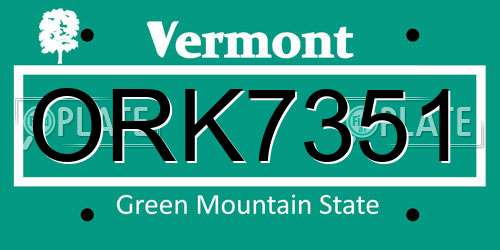 ORK7351 Vermont License Plate
