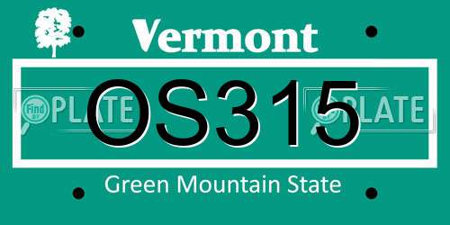 OS315 Vermont License Plate