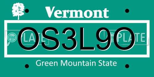 OS3L9O Vermont License Plate