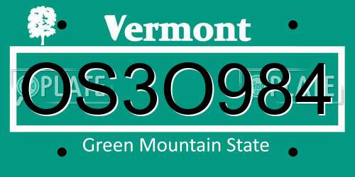 OS3O984 Vermont License Plate
