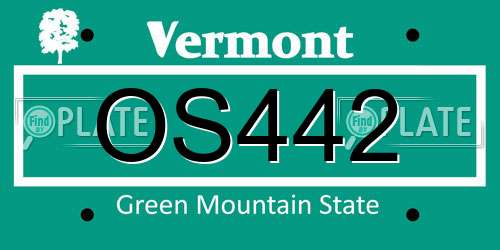 OS442 Vermont License Plate