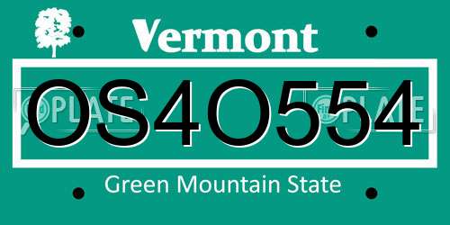 OS4O554 Vermont License Plate