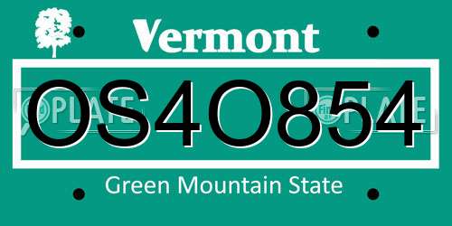 OS4O854 Vermont License Plate