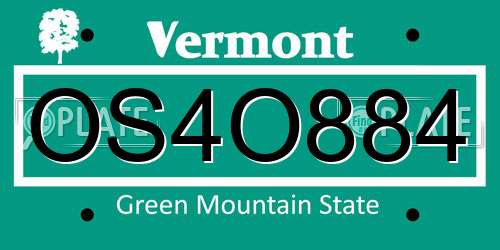 OS4O884 Vermont License Plate