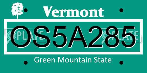 OS5A285 Vermont License Plate