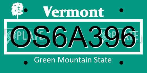 OS6A396 Vermont License Plate