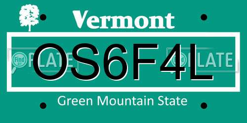 OS6F4L Vermont License Plate