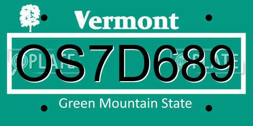 OS7D689 Vermont License Plate