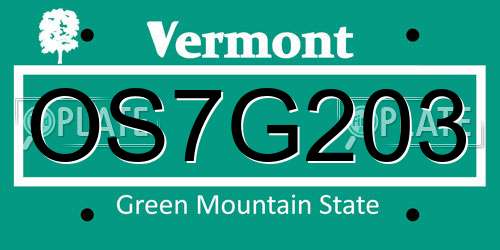 OS7G203 Vermont License Plate