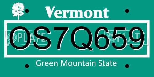 OS7Q659 Vermont License Plate