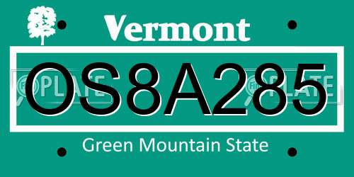 OS8A285 Vermont License Plate