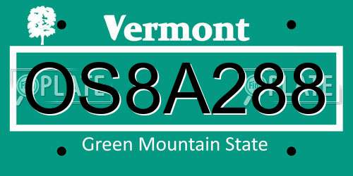OS8A288 Vermont License Plate