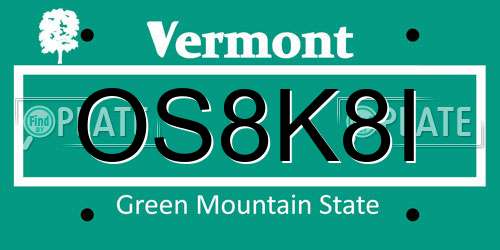 OS8K8I Vermont License Plate