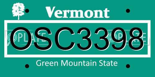 OSC3398 Vermont License Plate