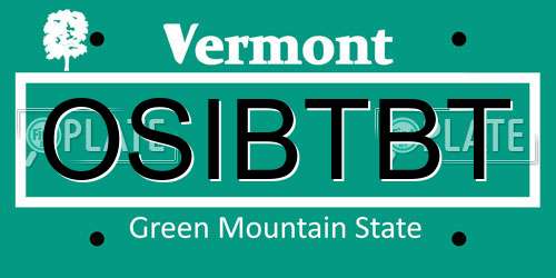 OSIBTBT Vermont License Plate